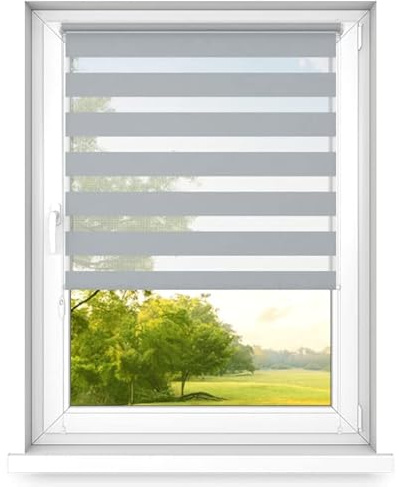 time4blinds - Zebra Roller Blind - Day and Night Blinds - Dual Layer Fabric Zebra Window Blinds, Bathroom, Kitchen, Bedroom Blind – 1100x2500 - Grey - Left