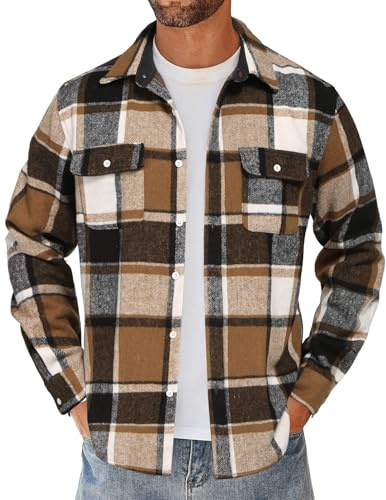 COOFANDY Flanellhemd Herren Karo Hemd Langarm | Regular Fit Kariertes Hemd, Holzfällerhemd mit Taschen, Hemdjacke Motorrad Shirt für Freizeit Outdoor und Büro