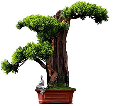 Planta Artificial Plantas artificiales Bienvenido Pino Bonsai Plantas verdes falsas Decoración de interiores Sala de estar creativa Decoración de escritorio en maceta Adornos 19.3 pulgadas Planta en M