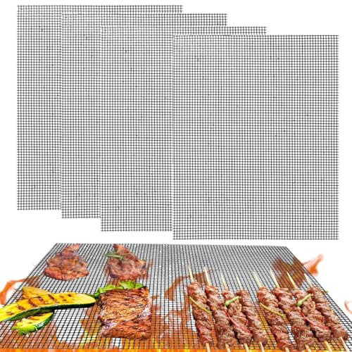 Grillmatten Set, 4 Stück Grillmatten Set, Gitter Grillmatte antihaftbeschichtet zum Grillen von Fleisch, Gemüse, Kochen, Backen, Grillen und Backen (32 * 22cm)