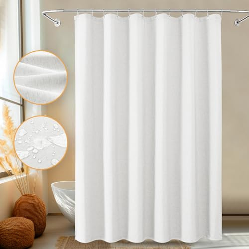 Tenda da doccia in lino, resistente tenda da doccia in tessuto di lino con orlo ponderato che riduce il soffiaggio, morbida tenda da doccia impermeabile con 12 ganci in acciaio inox, per 182,9 x 182,9