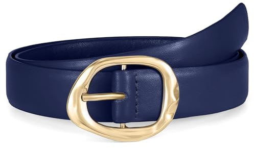 Waist Wow Cintura in vera pelle per donna, cintura alla moda per donna, per jeans, pantaloni, vestito, cintura in pelle con fibbia dorata, Blu navy, XXL:Fit Taille Größe 116-125cm