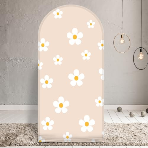 APROPHIC 2,1 x 1 m - Fond en forme d'arc - Motif marguerite blanche - Pour décoration d'arche de mariage, fête d'anniversaire, cérémonie, banquet