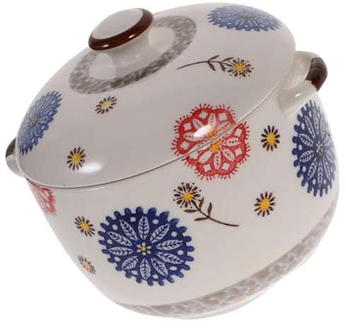 BEBEMOKO Ciotola Per Zuppa in Ceramica 1000ml Con Coperchio in Stile Giapponese, Pentola Da Cucina Liscia e Resistente, Adatta Per Feste e Uso Domestico
