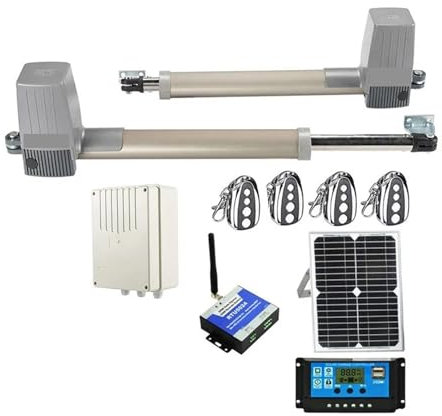 Solar Powered Gate Opener Full Kit for Dual Arms Swing Gates 600KGS Con Solar Panel Controller Lamp Sensor GSM Keypad Optional(Kit9 2G Version)