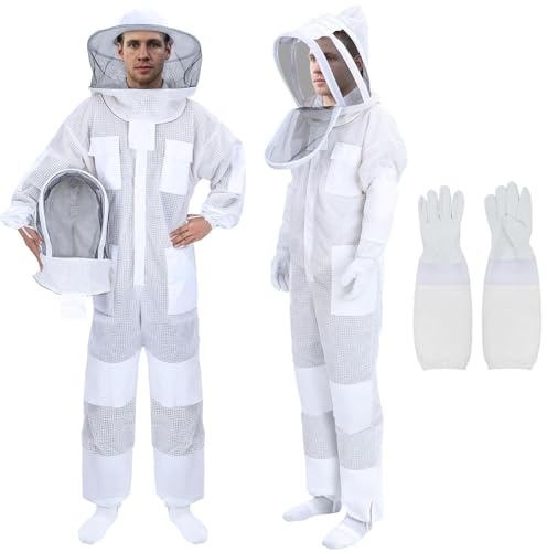 YORKING Ventilated Bee Suit, 3 Layer Bee Suit for Men Women, Sting Proof Protective Beekeeping Kit with Gloves, 2 Beekeeping Veils for Beekeepers - L