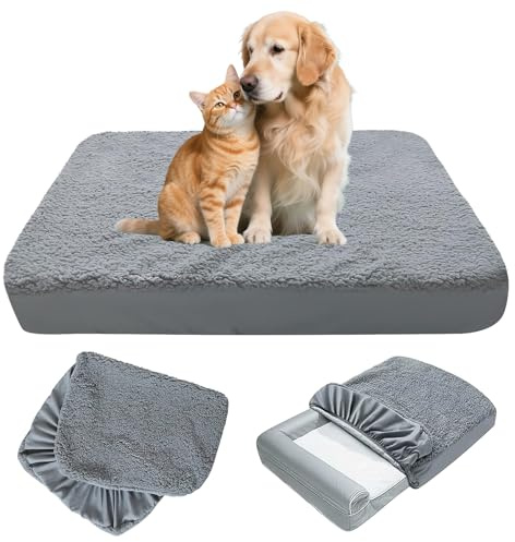 Fundas para camas de perros, funda de repuesto para colchón de perro, funda de felpa suave, 91 x 68 cm, funda intercambiable, funda de repuesto para cama de perro de gamuza de rizo para caja de perros
