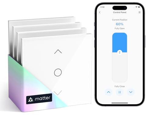 meross Matter Interrupteur Connecté Volet Roulant, Interrupteur Volet Roulant WiFi - Bouton Domotique Compatible avec Apple HomeKit, Alexa, Google Home et Home Assistant, Contrôle de Pourcentage, 4pcs