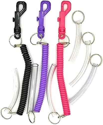 Chew Tube Clip-On Spiral Keychains for Autism, ADHD, Sensory and Special Needs, Pack of 3 in Purple, Pink and Black with 3 Spare Tubes
