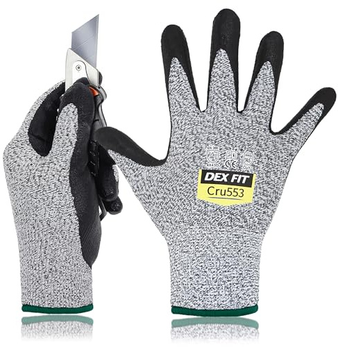 DEX FIT Level 5 Cut Resistant Gloves Cru553, 3D-Comfort Fit, Firm Grip, Thin & Lightweight, Touch-Screen Compatible, Durable, Breathable & Cool, Machine Washable; Red XS (6) 1 Pair