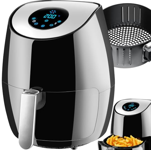 tectake® Heißluftfritteuse, Airfryer, 3,6 l Fassungsvermögen, Touchscreen-Display, 7 Programme, Air Fritteuse ohne Fett und Öl, spülmaschinengeeignet, mit Zubehör Rezeptheft -schwarz
