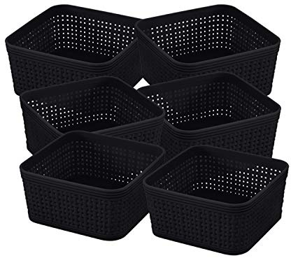 Simplify 6 Pack Organizing Set | Square Bins | Multipurpose | Office | Desk | Dorm | Bathroom | Storage Basket | Small Items | Accessories | Black
