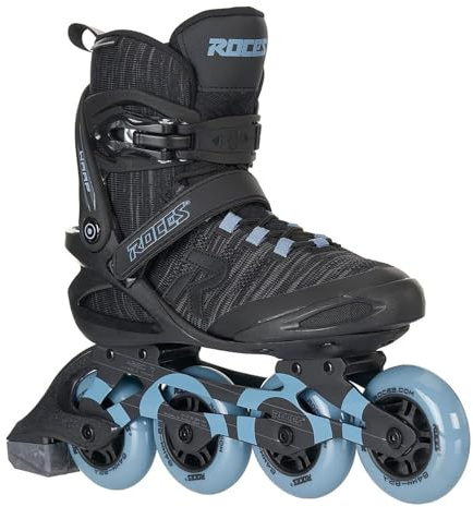 Roces Men's Warp Thread TIF Outdoor Breathable Fitness Comfortable Inline Skates | Memory Buckle, Easy Entry Boots, Glass Fiber Reinforced Shell 84mm 82A Wheels, Black/Air Blue, 13