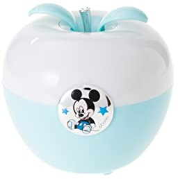 VALENTI & CO. - Disney - Luz nocturna infantil con lámpara LED de color para cromoterapia de mesilla de noche, mandos mágicos con soplo y acabados en plata (Celeste Mickey)