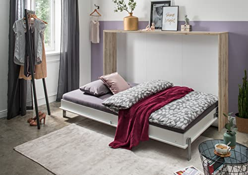 Klappbett Juist Weiß und Eiche San Remo 90 x 200 cm Liegefläche Schrankbett klappbar von Wimex, J09