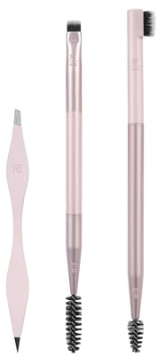 Real Techniques Set per modellare le sopracciglia, spoolie, pennelli per sopracciglia, pinzette, strumenti per sopracciglia a doppia estremità, soffici sopracciglia, set da 3 pezzi
