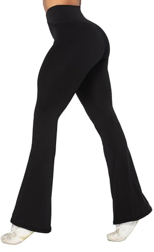 Sunzel Flare Leggings, Crossover Yoga Pants with Tummy Control, High Waisted and Wide Leg, No Front Seam Black Medium 34 Inseam