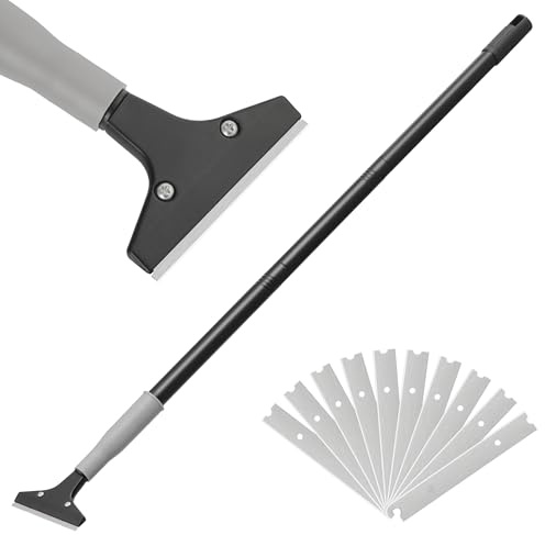 Heavy Duty 4-inch Razor Blade Floor Scraper, 50 Inch Long-Handle, Cleaning Glass Wall Scraper, with 10 Blades, Painting Stripping Tools, Tile, Floors, Walls