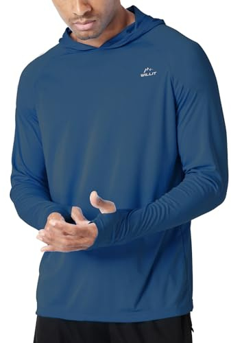WILLIT Sudadera con capucha para hombre UPF 50+ protección solar Rashguard con capucha, manga larga, SPF, pesca, exterior, correr, senderismo, ligera, azul océano, M