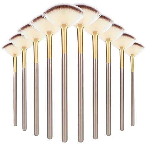 Amaxiu Fan Brushes for Facials, Ultra Slim Soft Facial Fan Applicator Brushes Professional Blending Makeup Brush with Comfortable Wood Handle for Mask Mud Cream Makeup Esthetician(10 Pcs, Wooden)