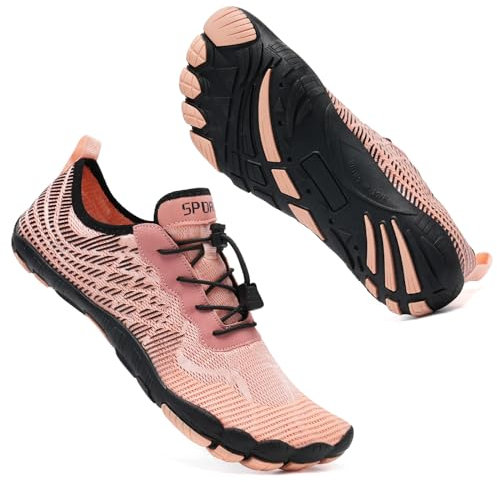 Mabove Damen Barfussschuhe Badeschuhe Strandschuhe Schwimmschuhe Wasserschuhe Aquaschuhe für Wassersport Outdoor Fitnessschuhe Trekking(Orange schwarz S6,38 EU)