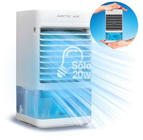 Enfriador Evaporativo Personal. Sin instalación. Oscilante. Bajo Consumo. 4 velocidades. 7 Colores Ambiente, Temporizador 12 h. Silencioso. Ligero. Seguro. Portátil