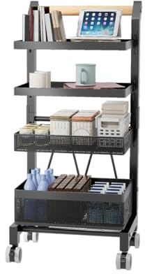 Heikoeco® Servierwagen Küchenwagen mit Rollen, Gemüseregal Metall, Obst Aufbewahrung, Rollwagen Allzweckwagen für Küche Bad Wohnzimmer, Pfanne Topf Organizer (Schwarz, 4 Ebene)