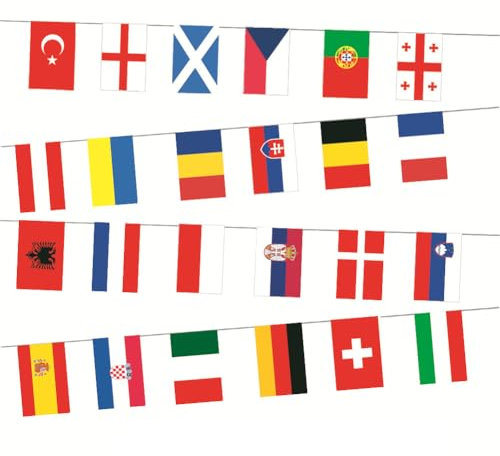 LYEAA 2024 europeiska landsflagga, tryckt, 7 m, 24 hängande länder, snöflaggor, 24 landslag, flaggirlang, nationella snöflaggor för fotbollseventdekoration