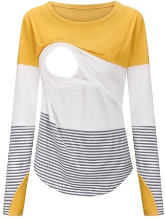 Morydal Women's Long Sleeve Nursing Tops Pregnancy Maternity Striped Breastfeeding T-Shirt Tunic Tee Top Blouse Yellow M