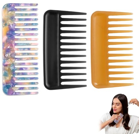 Peine de Dientes Grandes Antiestático 3 Piezas Irrompibles para Cabello Rizado o Largo (Color Negro Amarillo)