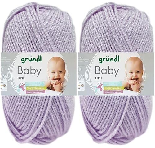 2x50 Gramm Gründl Baby Uni Wolle Set inkl. Anleitung für Baby Teddybär (06 Flieder)