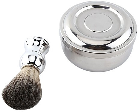 SustVita Kit di Strumenti per la Rasatura, Pennello da Barba + Set Ciotola, Tazza di Sapone da Barba in Lega di Buona Qualità con Coperchio, Spazzola in Pelo di Tasso Finto con