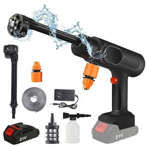 Rondella ad alta pressione, 21 V, max 95 bar, portatile ad alta pressione con batteria 7500 mAh, ugello 6 in 1, spruzzatore di schiuma, idropulitrice senza fili per auto, terrazza, finestra, prato,