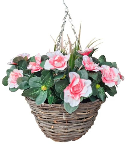 Best Artificial Cesta colgante de azalea de 10 pulgadas, apta para uso en exteriores (rosa)