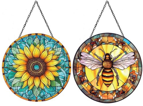 2 Pcs Sun Catchers for Windows, Sun Catcher, Glass Ornaments Bright Sunflowers Sun Catchers, 6-Inch Decorative Window Ornament Home Decor Gift for Plant Lover Housewarming Party