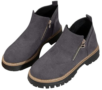 HOOUDO Botas Equitacion Mujer,Botas Barefoot Cómoda Casual Planas Calentar Piel Forro Cordones Botines Western Botines Estilo Punk Trekking Zapatos con Tacón Cuña Casual o de Fiesta