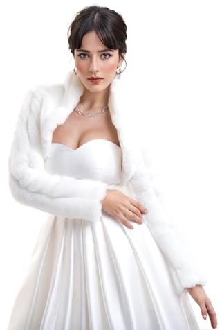 AUTTOGirl Damen Hochzeit Brautjacke jacke Bolero kunstlichem Pelz Fell-Nerzimitat Braut Pelzimitat Jacke Weiß XXL