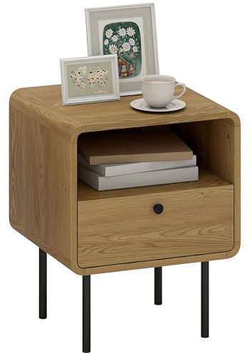 HOMCOM Bedside Table Modern Nightstand with Storage Drawers Oak
