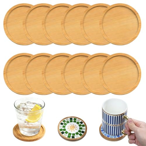 12 Stück Untersetzer Holz, Round Holzuntersetzer Bambus Untersetzers