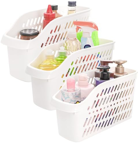 3 Pack Under Sink Organiser with Wheels, Pull Out Storage Organizer Shelf, Kitchen Bathroom Under Counter Corner Storage Container Box, Multi-purpose Plastic Cupboard Basket for Cabinet and Pantry