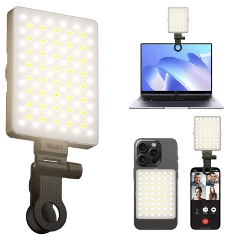 Selfie-ljus, 3000–6500 K, 3 ljuslägen, mobiltelefonlampa med 94 LED-lamppärlor, magnetiskt och klämma, 2-i-1-design, lämplig för mobiltelefoner, datorer och kamerabelysning