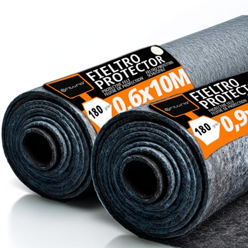 OFITURIA Feltro protettivo per pavimenti 60 cm x 10 m, 180 g/m², confezione da 2 pz, ideale per proteggere i pavimenti durante pittura e lavori (60cmx10m, 2 pz)