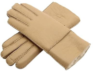 XUWEWI Läderhandskar för damer läderhandskar varma vinterfodrade för kvinnor tjocka vantar, BEIgE, en storlek
