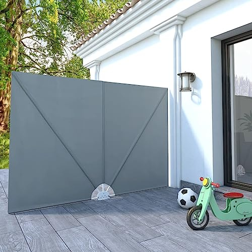 Canvas Sun Protection, Balcony Privacy Screen, Awning, Foldable Patio Side Compartments, Grey, 240 x 160 cm, for Garden, Patio, Holiday Homes, Guesthouses