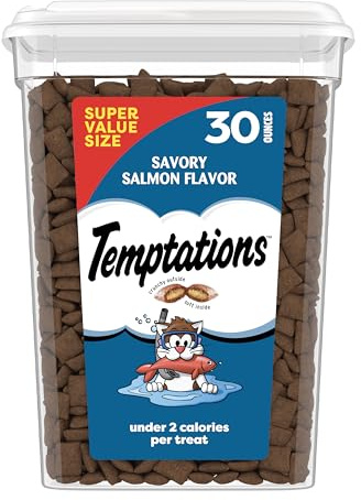 Temptations Cat Treats Classic Crunchy and Soft Cat Treats, Savory Salmon Flavor, 30 oz. Tub
