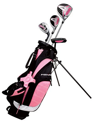 Precise Remarkable Girls Right Handed Pink Junior Golf Club Set for Age 3 to 5 (Height 3' to 3'8) Set Includes: Driver (15), Hybrid Wood (25*), #7 Iron, Putter, Bonus Stand Bag & 2 Headcovers