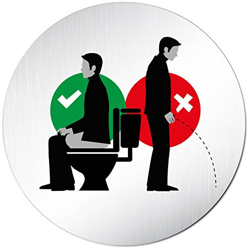 kinekt3d conductora Baños de Sistemas – Atención Cartel Sentado – Letrero WC Bitte, no en pie pinkeln Aluminio (anodizado) Redondo 100 mm de diámetro