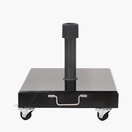 Polished Black Granite 40KG Wheeled Parasol Base For Centre Pole Parasols | Parasol Base with Anti-Slip System with Lockable Swivel Castors | Fits Poles Up to 48mm | Powder-Coated Aluminium Tube