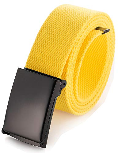 Mile High Life Passend zugeschnitten Leinwand Webgürtel Größe bis zu 1,32 m mit Flip-Top Feste Militärschnalle (gelb)