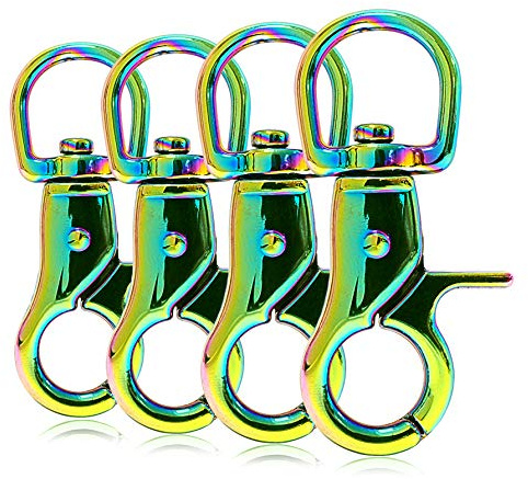 Ganzoo scherenkarbinhake med 360 svivel och trigger-lås, regnbågsfinish, 4-pack 60 mm i legerat stål för koppling av hundkoppel/halsband, kattkoppel, paracord 550, nyckelhänge, utrustningsclip